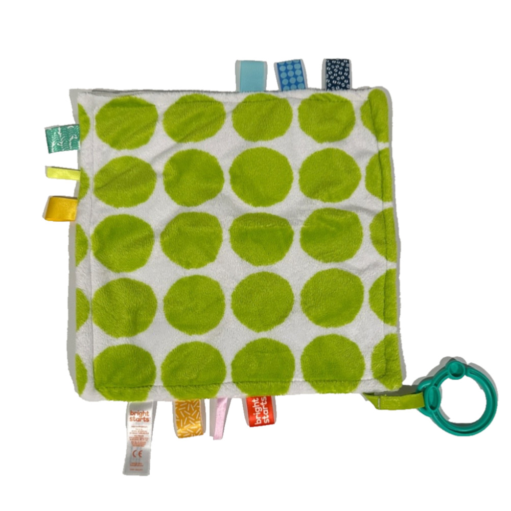 Bright Starts Green Polka Dots Gray Baby Lovey Security Blanket Toy Crib Holder